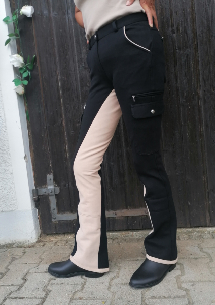 Damen Jodhpurhose  "Cargo" in Schwarz-Camel Neu!